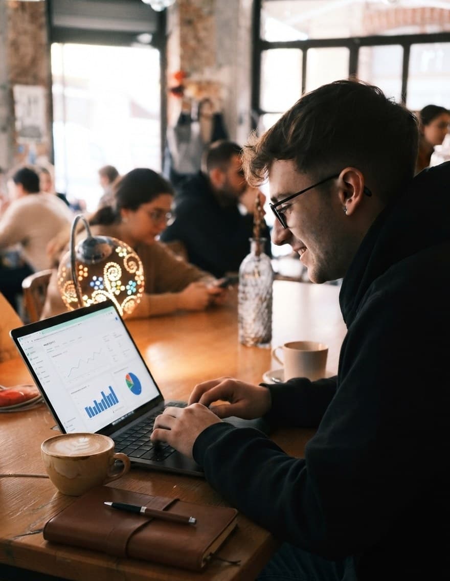 Publisher working on a laptop